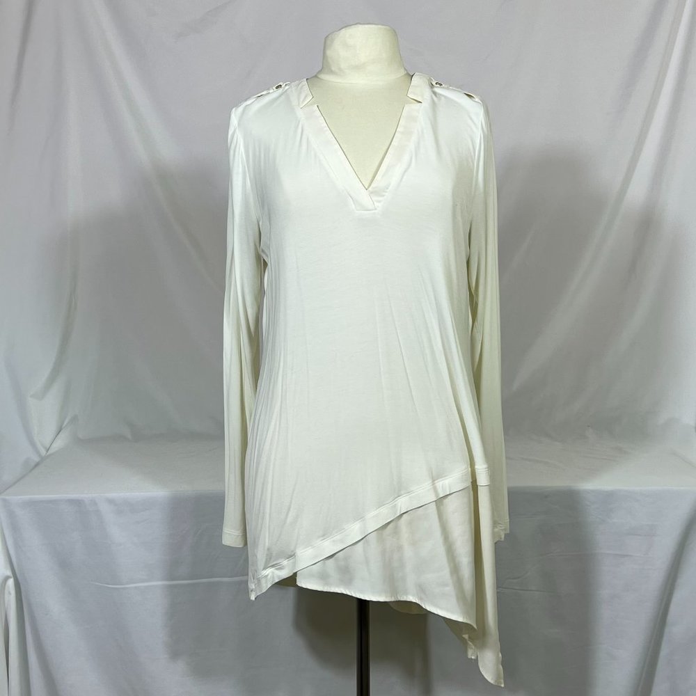 White House Black Market Woman's Tunic Long Sleeve V-Neck Asymmetrical - Large